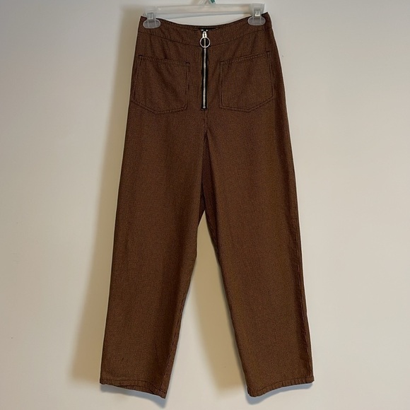 Retro Houndstooth Pants 4 Edgy Rust Black Alt Straight Trouser ASOS Zip Mod - Picture 1 of 16
